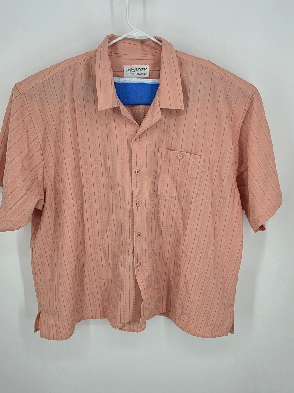 Il Canto Shirt 5XL Salmon Pink Striped Textured Camp Collar Button Up Casual